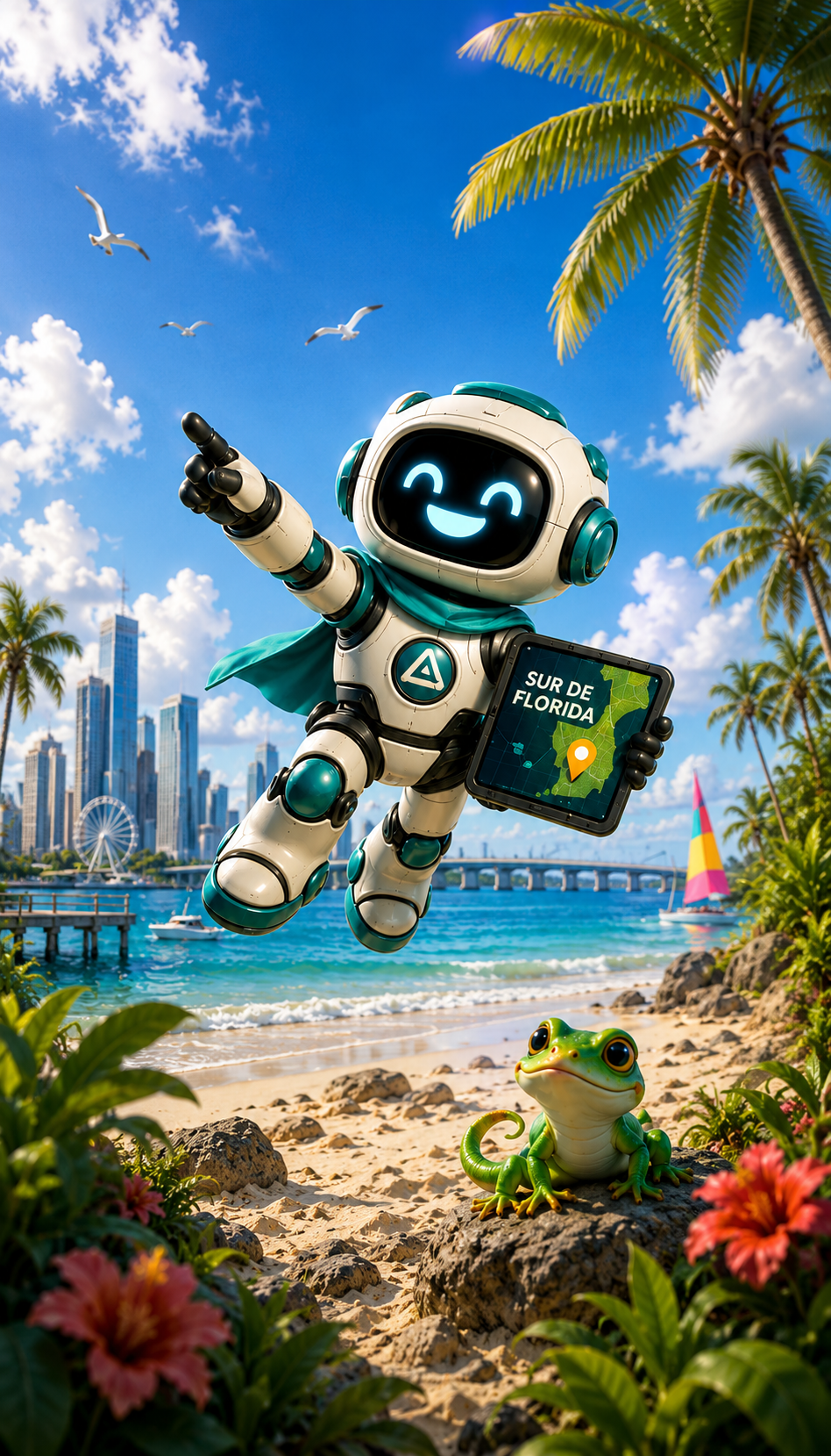 BOTI señalando las metas de impacto de GAL y sosteniendo un mapa del sur de Florida